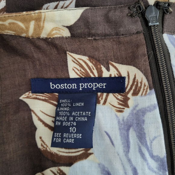 Boston Proper 100% Linen Floral Mini Dress 10 Brown High Neck Sleeveless Beach - Picture 11 of 12